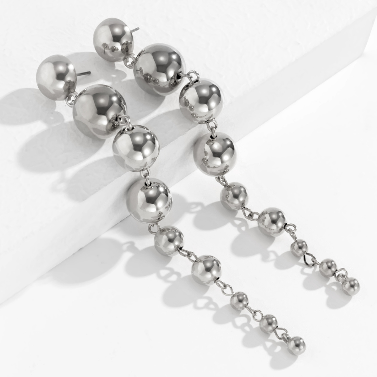 Cascading Silver Ball Drop Earrings