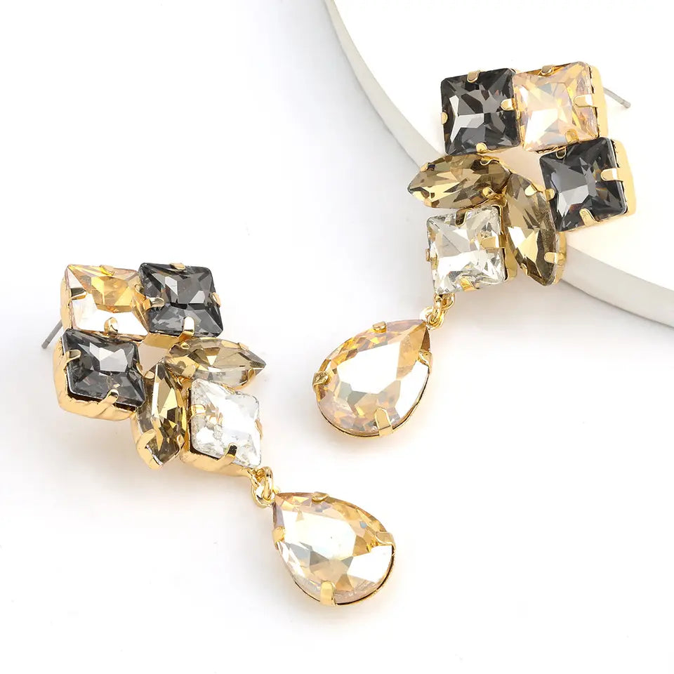 Crystal drop earrings, grey, nude, cream colours