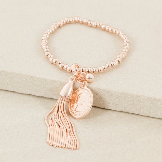 Coin & Tassel Charm Mini Ball Bracelet