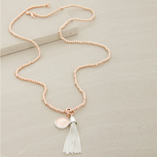 Coin & Tassel Pendant Mini Ball Long Necklace