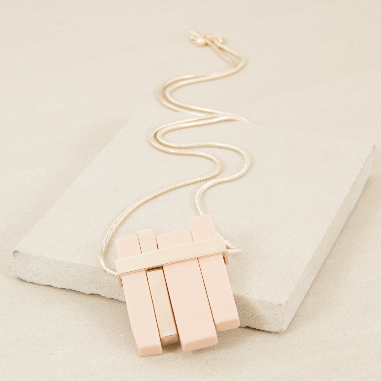 Resin & Metal Bars Pendant Long Necklace