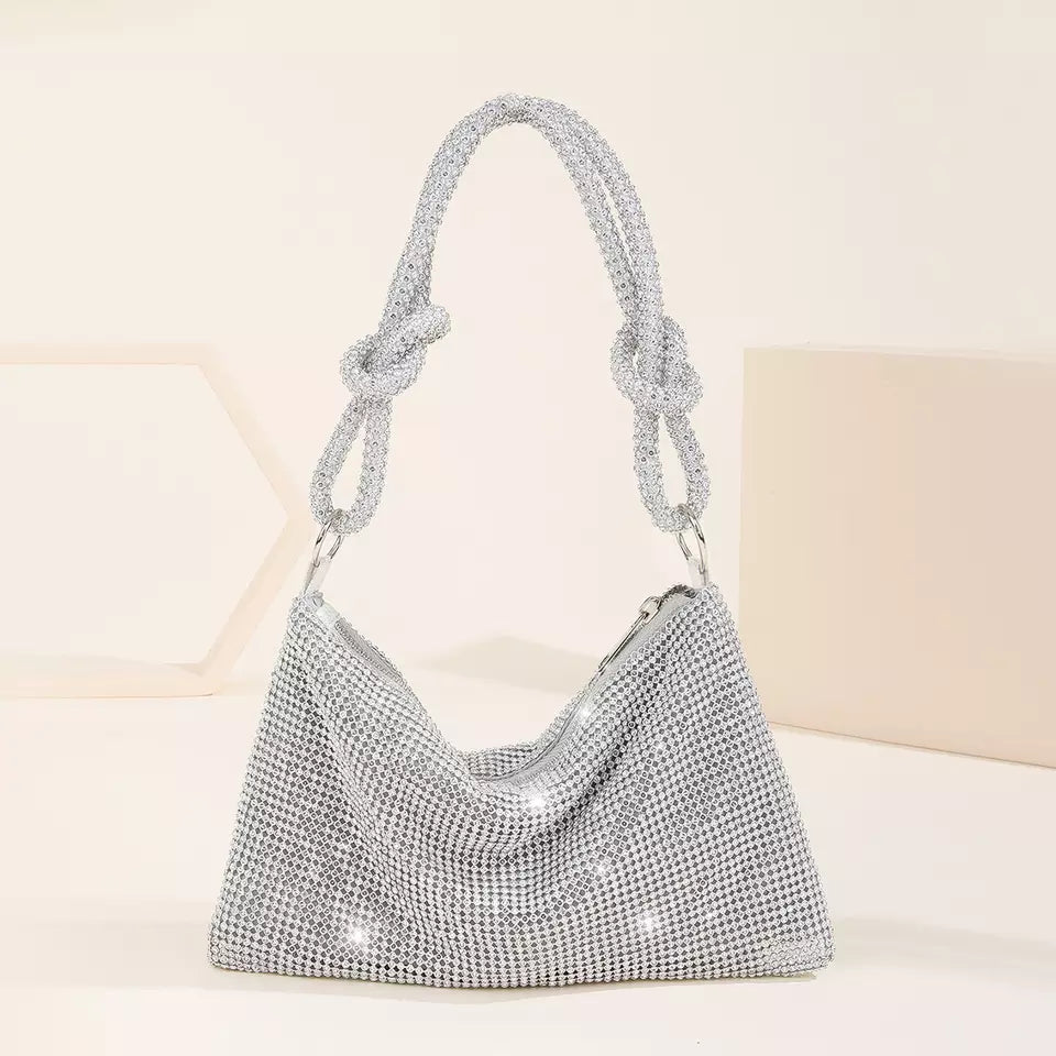 Crystal Mesh Silver Slouch Bag