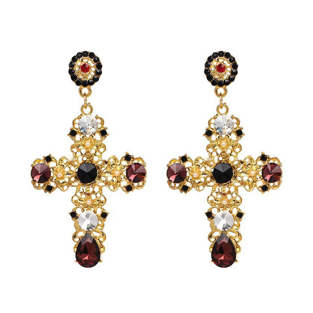 Jewelled Cross Earrings
